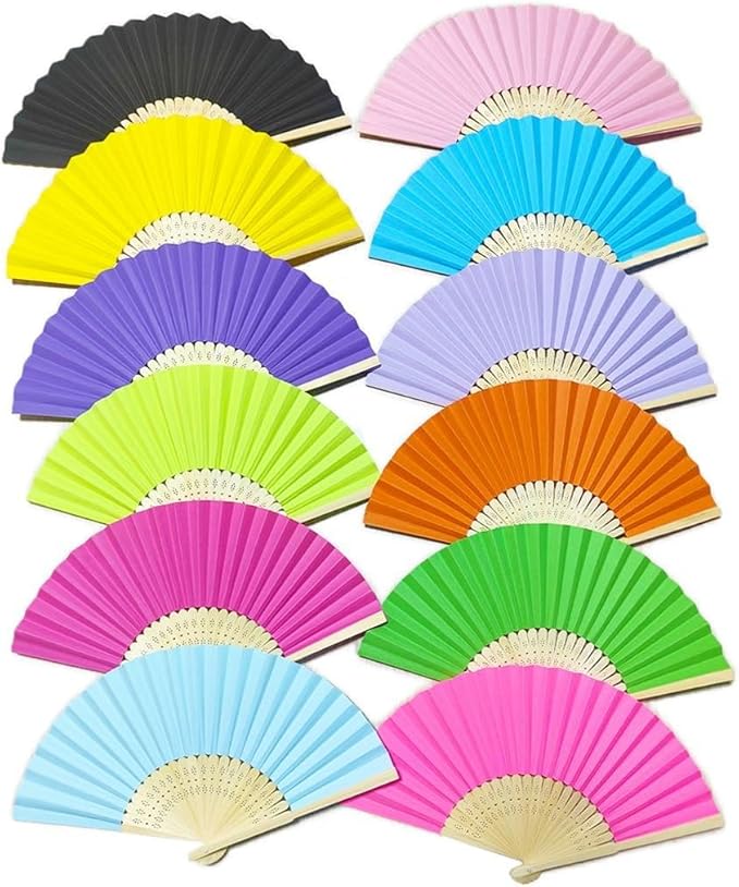 Paper Hand Fans, 8.3 Inch Foldable Handheld Fans for Wedding Favors, Party Decorations, Bridal Shower, Baby Shower, Summer Cooling, (Color 60pcs)