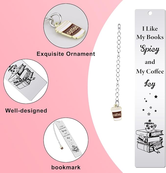 Quimoy Bookmark for Women, Gifts for Book Lovers, Gift for Readers, Cute Cat Bookmark for Readers, Book Loves, Book Club Gifts (I Like My Books Spicy and My Coffee ICY)