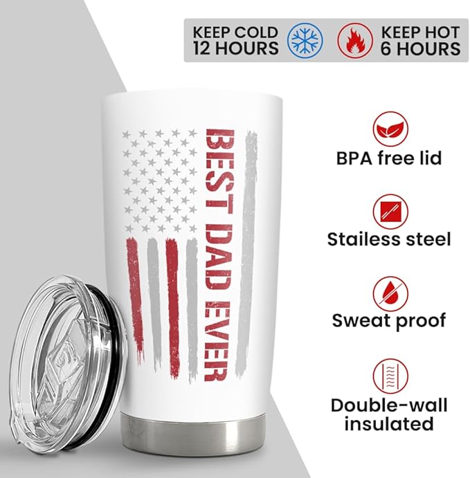 SANDJEST Best Dad Ever 20oz Insulated Tumbler with Lid for Father - Double-wall Insulated Stainless Steel Mug - Coffee Cup for Outdoor Travel Sport Office, Gift for Birthday Father’s Day