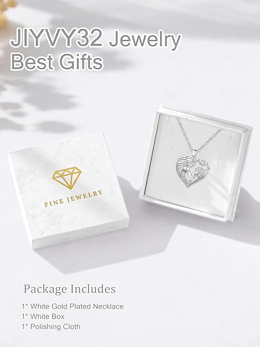 Mother and Daughter/Son Love Heart Necklace White Gold/14K Gold/Rose Gold Birthstone Jewelry Christmas Mothers Day Birthday Gifts For Mom Wife Grandma Women