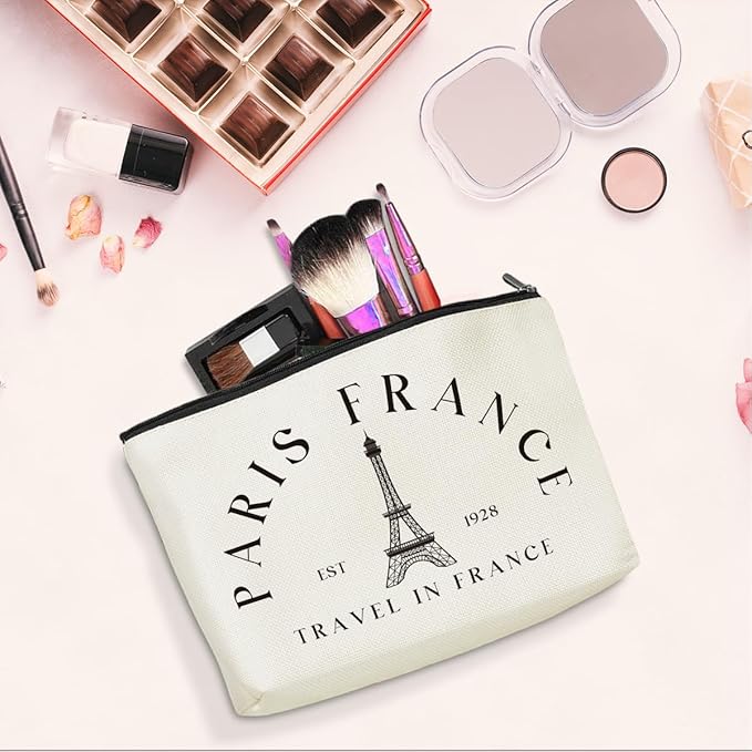 Parisian Makeup Bag Paris Gifts for Paris Lover Travel in France Cosmetic Bag France City Toiletry Bag French Souvenirs for Christmas Birthday Gift for Women Friends Sisters Girls Trip Gifts Favors