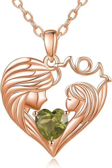 Mother and Daughter/Son Love Heart Necklace White Gold/14K Gold/Rose Gold Birthstone Jewelry Christmas Mothers Day Birthday Gifts For Mom Wife Grandma Women