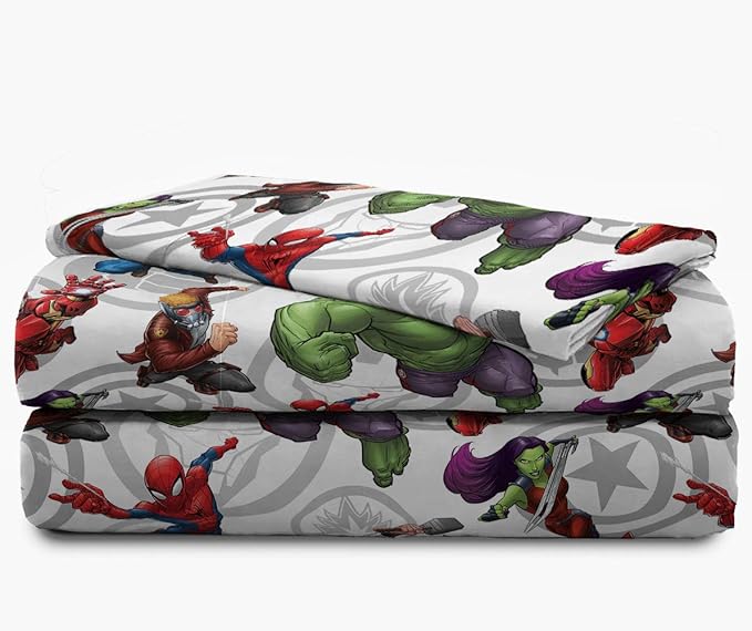 Marvel Avengers Team 4 Piece Twin Bed Set - Includes Reversible Comforter & Sheet Set - Super Soft Fade Resistant Polyester - (Official Marvel Product)