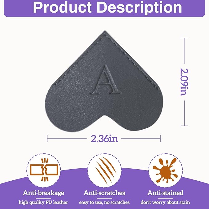 MOTEERLLU Personalized Leather Heart Bookmark with Initials, Cute Custom Corner Bookmarks for Reading Women, Men, Kids, Teachers, Book Lovers Gifts(Black D)