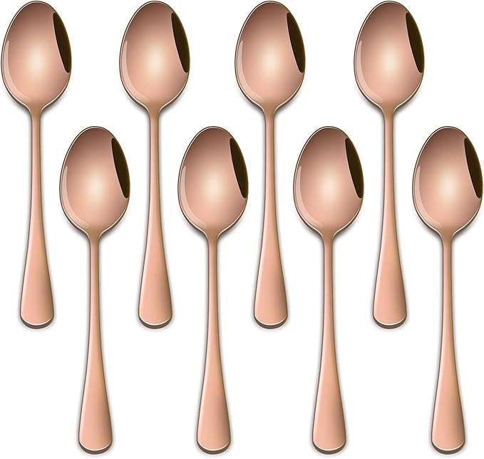 5.5 Inch Rose Gold Coffee & Tea Spoons,Set Of 8 Stainless Steel Copper Small Demitasse Spoons,Mini Espresso Spoon For Dessert,Cake
