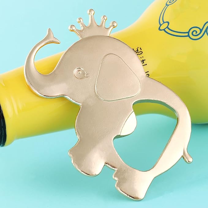 24PCS Elephant Bottle Opener Baby Shower Party Baby Boys Shower Gifts Baby Birthday Return Gifts for Guest Bridal Shower Wedding Anniversary Party Supplies (Blue Crown Elephant, 24)