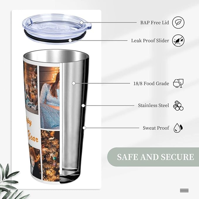 Personalized Custom tumbler Coffee Mug with Lid and Straw Hot and Cold Stainless Steel Vacuum Insulated Travel Mug with Photo Personalized tumbler Gift (20 oz, Funnel, 7 photos)