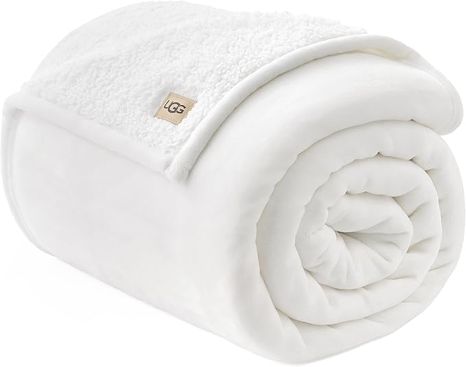 UGG Nita Twin XL/Twin Blanket Soft Fluffy Blanket for Bed, Warm Soft Bedding, Large Throw for Couch, Holiday Present, Machine Washable, 60-inch x 90-inch, White Snow
