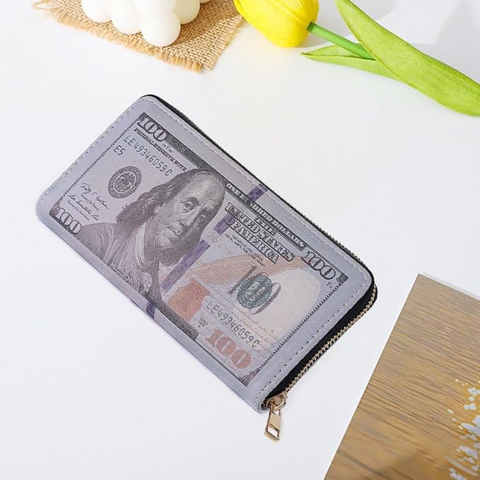 Money Printed Wallet with Zipper Funny Coin Bag Credit Card Holder Cash Storage Purse for Men and Women