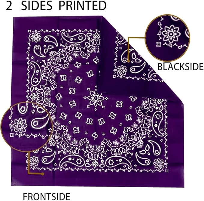 6 Pack 12 Pack Bandanas 2 Sides Printed 22inch Unisex Cowboy Kerchiefs