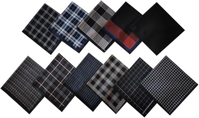 HOULIFE Men’s Handkerchiefs, Black Cotton Handkerchiefs for Men, 17x17 11 Pcs