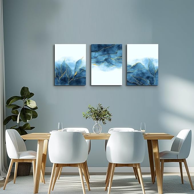 Abstract Canvas Wall Art For Living Room, Bedroom, Office Decoration - Gray Blue Canvas Pictures, Modern Home Decor - 16x12 Inch/ 3 Piece