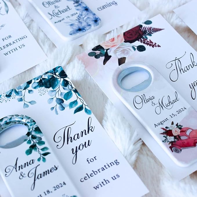 20 PCS Personalized Wedding Favors Bottle Openers - Custom Wedding Gifts for Guests with Thank You Cards, Memorable Thank You Gift for Celebrating Your Special Day (Rectangle)