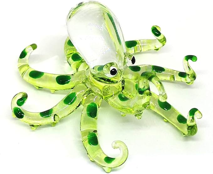 ZOOCRAFT Glass Sea Octopus Figurine Green Miniature Hand Blown Coastal Style Home Decor Gift Collectible