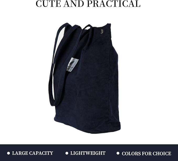 Corduroy Tote Bag Cute Tote Bags for Women Shoulder Bag with Inner Pocket for Work Beach Travel and Shopping Grocery