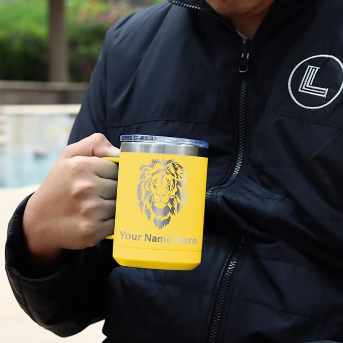 LaserGram 15oz Vacuum Insulated Coffee Mug, Cup of Coffee, Personalized Engraving Included (Yellow)