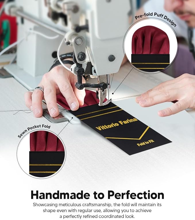 Premium Pre-Folded Four-Point Suit Pocket Square for Men with Sewn Pocket Fold