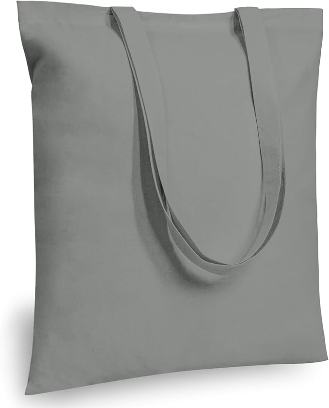 TOPDesign 12-Pack Economical 16"x15" Light Grey Cotton Tote Bags, Lightweight Medium Reusable Grocery Shopping Cloth Bags, Suitable for DIY, Advertising, Promotion, Gift, Activity