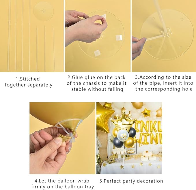 Black and Gold Party Decorations, Crown Balloon Stand Kit For Table 2 Sets with Balloons, Great for Black and Gold Brithday Party Decorations, Bachelorette, Wedding Party Decor