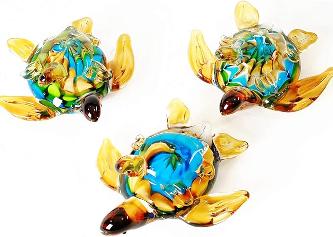 EUSTUMA Hand Blown Glass Sea Turtle Figurines Ornament,Sea Animal Ornament for Home Decor,Sea Animals Collection for Birthday Gift,Glass Tortoise Sculpture
