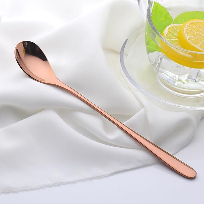 Buyer Star 8-Inch Long Handle Iced Tea Spoons, Ice Cream Spoon, Stainless Steel Cocktail Stirring Spoons, Set of 8 (Rose Gold)