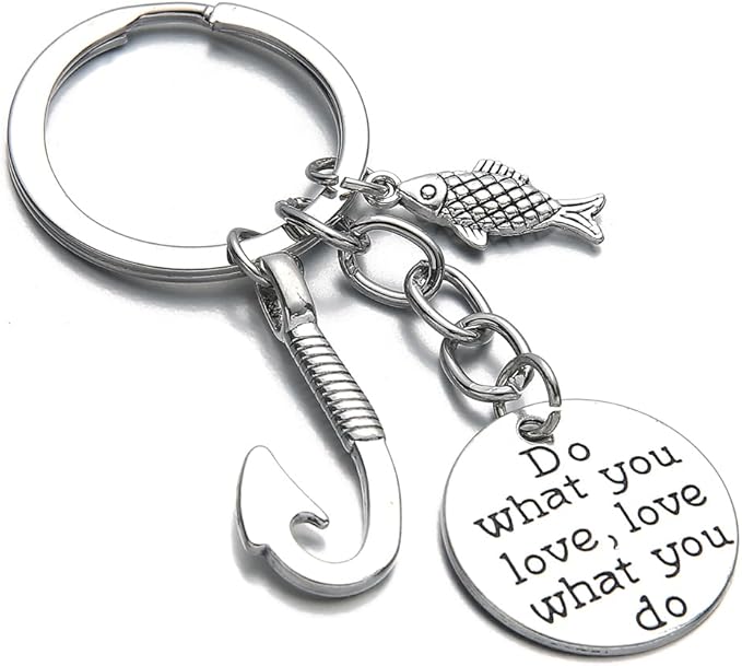 PHAETON 20PCS Fishing Keychain Fish Hook Keychain with Do What You love love What You Do Charm Keychain Fisherman Gift Birthday Christmas Valentines's Day Gift