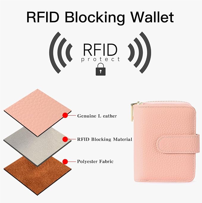 SENDEFN Small Leather Credit Card Holder Wallets for Women Bifold Zipper Pocket Purse with ID Window