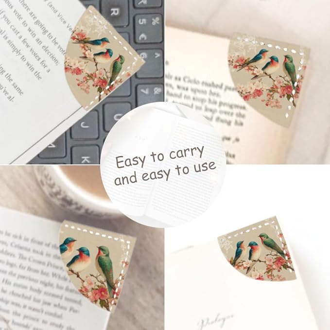 2PCS Leather Bookmarks 3.54 x 3.54 Inch Bird and Cherry Blossom Design Reading Accessories for Books Journals Bibles Travel Diary Students Teachers and Book Lovers Gift