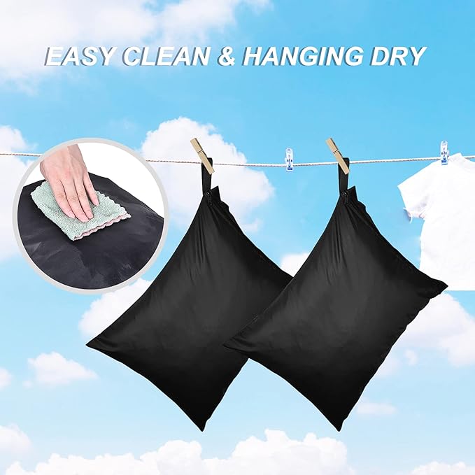 OTraki 2 Pack Laundry Bags 16x20 inch Wet Dry Bag for Swimsuit and Towels Medium Travel Dirty Clothes Bag Machine Washable Laundry Sack for Gym Beach Drying Do Not Exceed 176℉ Black