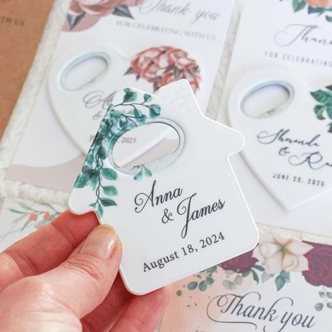 20 PCS Personalized Wedding Favors Bottle Openers - Custom Wedding Gifts for Guests with Thank You Cards, Memorable Thank You Gift for Celebrating Your Special Day (Home)