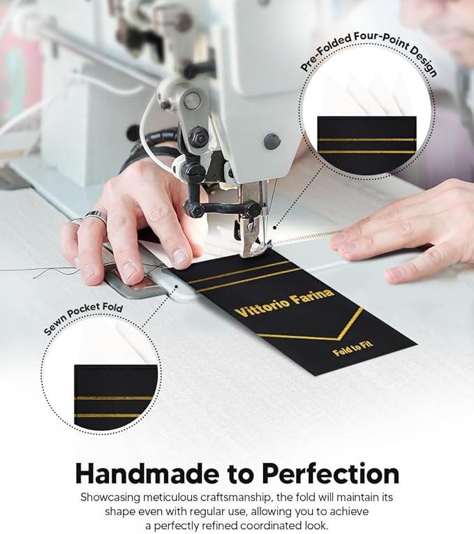 Premium Pre-Folded Four-Point Suit Pocket Square for Men with Sewn Pocket Fold