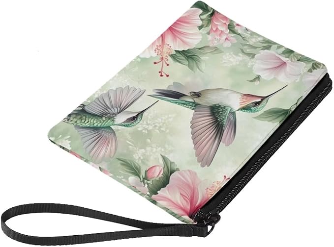 Dolyues Hummingbird Coin Pouch With Zipper Green Kids Coin Purse Trendy Money Change Purse with Portable Wristlet Lightweight Money Bag