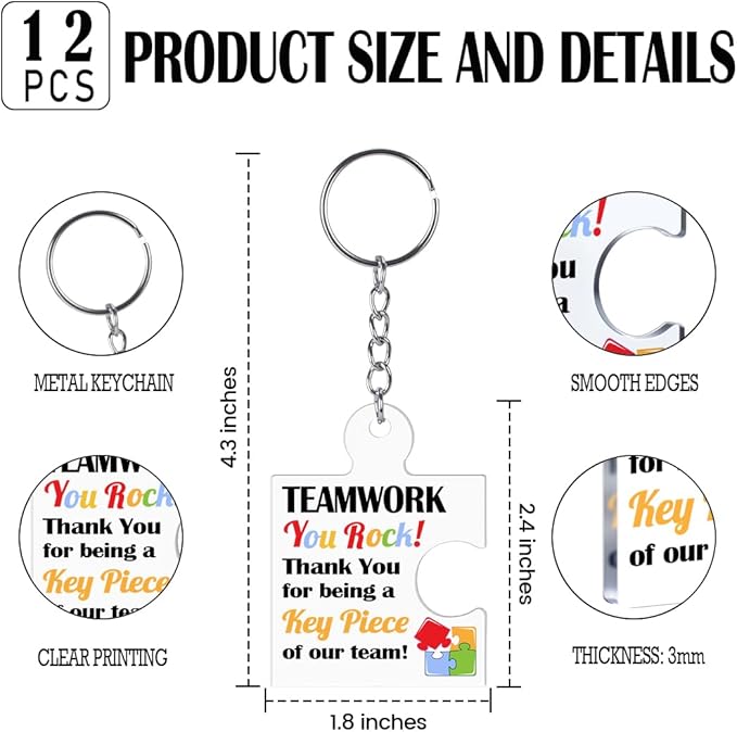 Team Appreciation Gifts for Employee Coworker Staff Bulk, Teamwork Thank You Gift Set Puzzle Piece Acrylic Keychains