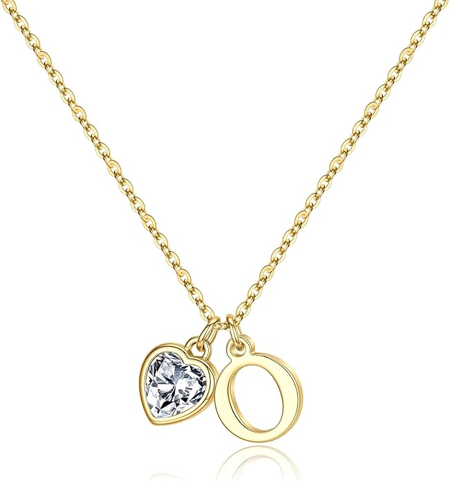 Turandoss Valentines Day Gifts for Her Trendy, Dainty 14K Gold Plated Initial A-Z Heart Birthstone Pendant Necklace Personalized Bridesmaid Birthday Valentines Jewelry Gifts for Women Girls