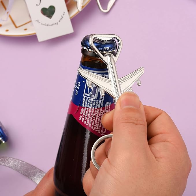 50PCS Airplane Bottle Opener Keychains for Wedding or Bridal Shower Favors, Gifts, Souvenirs to Guests (Silver)