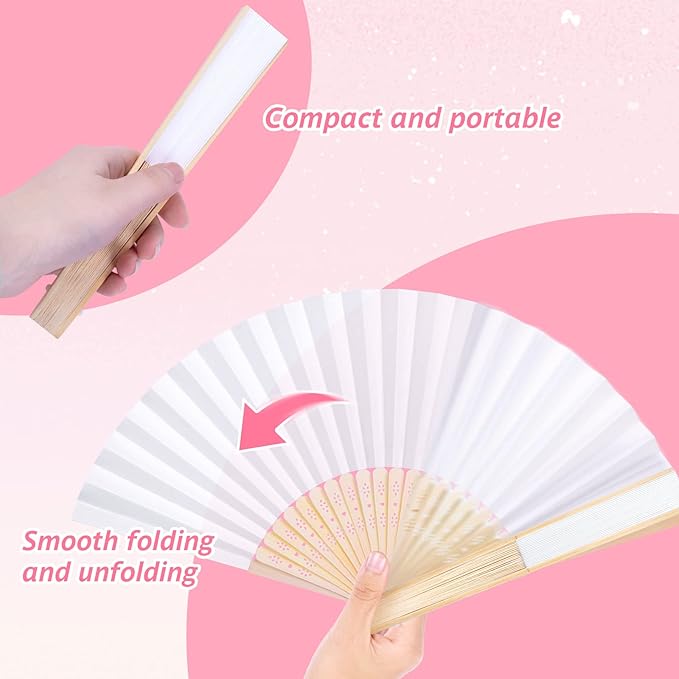 JOHOUSE 12 Pcs Wedding Fans, 8.3 Inch White Folding Hand Fans for Women, Wedding Guest Gifts, Party Favors, Dancing Props, DIY Crafts & Summer Cooling