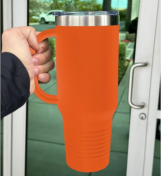 LaserGram 40oz Vacuum Insulated Travel Mug with Handle, Black Widow Spider, Personalized Engraving Included (Orange)
