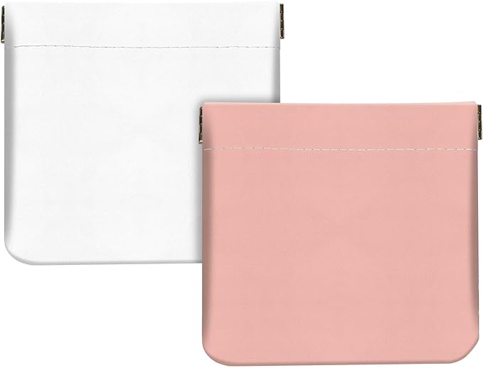 2Pcs PU Leather Small Squeeze Coin Purse Pouch Mini coin Bag Unique And Cute Wallet Cosmetic Bags Change Bag For Women Girls Men （White and pink