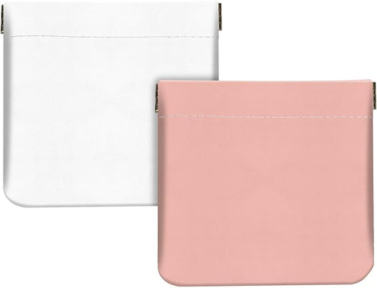 2Pcs PU Leather Small Squeeze Coin Purse Pouch Mini coin Bag Unique And Cute Wallet Cosmetic Bags Change Bag For Women Girls Men （White and pink