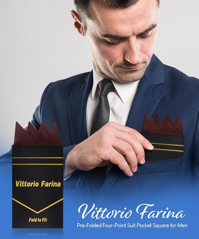 Premium Pre-Folded Four-Point Suit Pocket Square for Men with Sewn Pocket Fold