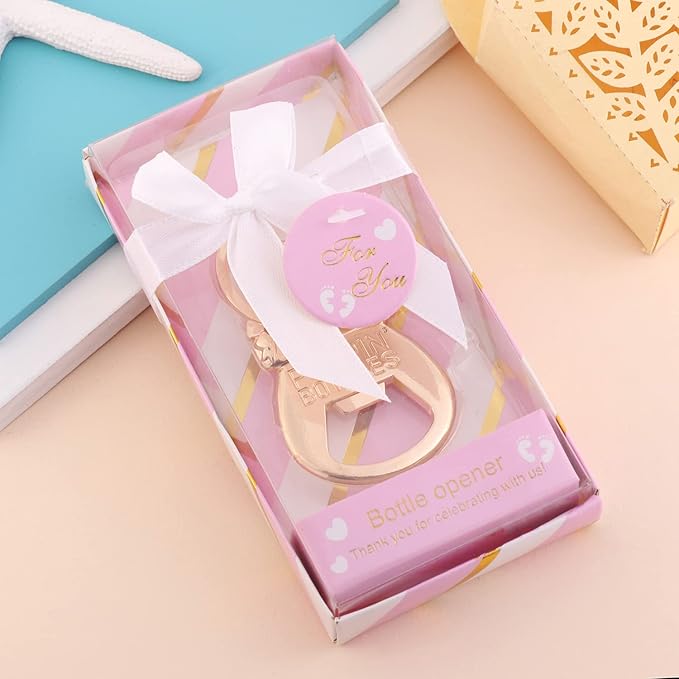 24 Pack POPPIN BOTTLES Key chain Bottle Opener Girl Baby Shower Favors for Guests Girl Baby Shower Souvenirs Bottle Opener,Girl Pink Baby Shower Decoration Supplies (Pink, 24)