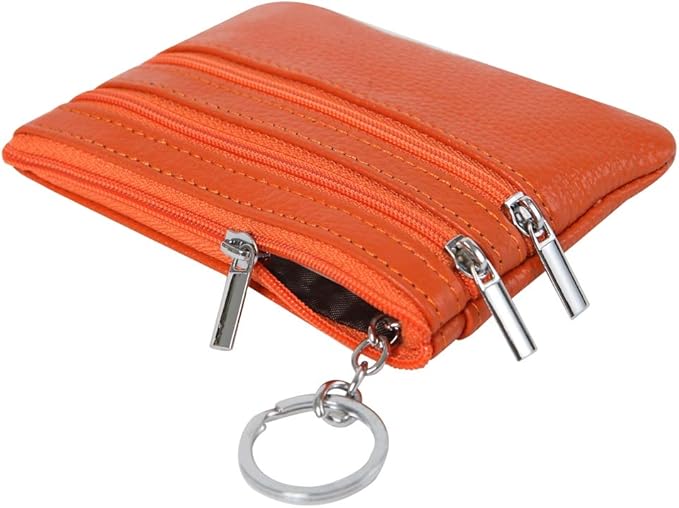 Women's Genuine Leather Coin Purse Mini Pouch Change Wallet with Keychain