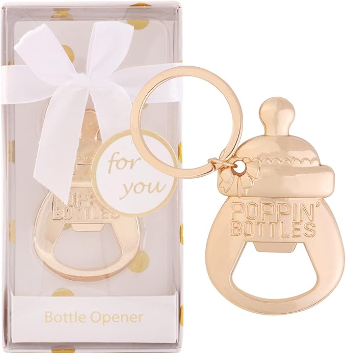 POPPIN BOTTLES 24 Pack Bottle Opener Favors for Guests, Boy or Girl Baby Shower Decoration Supplies (White)