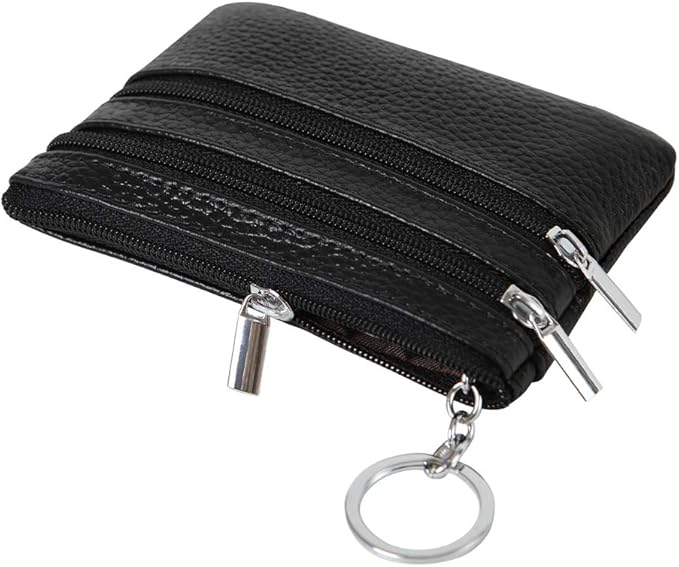 Women's Genuine Leather Coin Purse Mini Pouch Change Wallet with Keychain