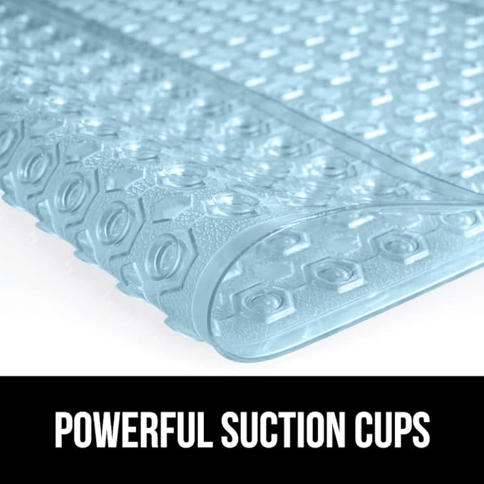 GORILLA GRIP Patented Square Shower Stall Mat, Small Bathtub Floor Mats for Stand Up Showers with Suction Cups and Drainage Holes, Machine Washable, Soft on Feet, Bathroom Accessories 21x21 Inch, Blue