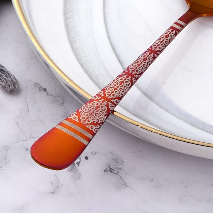 Rainbow Red Unique Pattern Design Coffee Espresso Spoons Mini, Mingcheng Stainless Steel Small Teaspoons Silverware Set of 6, BISDARUN 5.5 Inches Food Spoons for Demitasse Dessert Tea