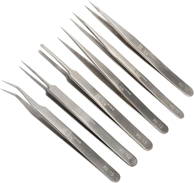 Precision Tweezers Set, 6 PCS Extra Thick Stainless Steel, Non-Magnetic, Heat Resistant for Electronics, Soldering, Jewelry, Craft, and Laboratory Work