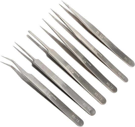 Precision Tweezers Set, 6 PCS Extra Thick Stainless Steel, Non-Magnetic, Heat Resistant for Electronics, Soldering, Jewelry, Craft, and Laboratory Work