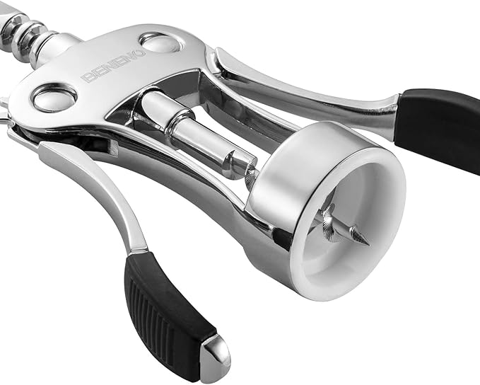Beneno Wine Opener with Stainless Steel Wine Foil Cutter - Bottle Top Seal Cutter, Zinc Alloy Premium Wing Corkscrew with Multifunctional Bottles Opener, Ash silver