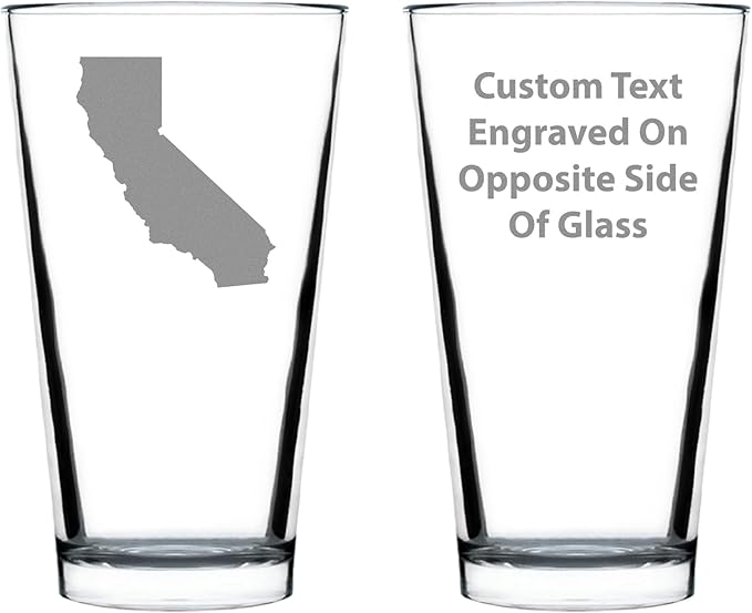 Custom California State Outline Pint Glass for Beer - State Themed Drinking Decor and Gifts for Californian Women & Men - 16 Oz Glasses